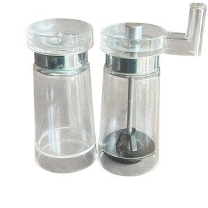 Clear Acrylic Salt & Pepper Grinder Set 4.25" High - Manual Hand Crank Mill vtg